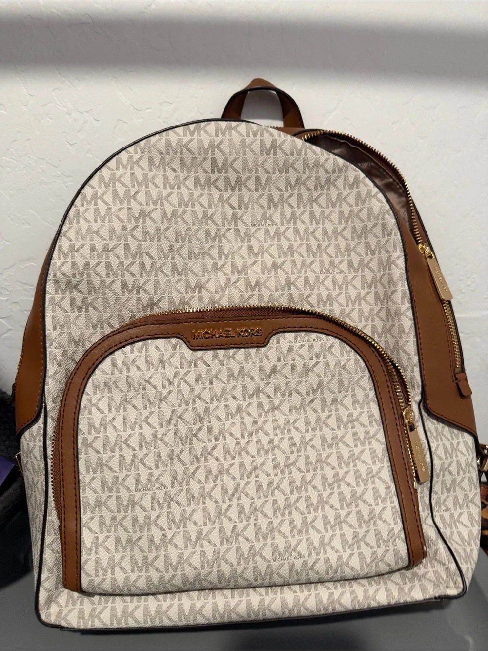 Michael Kors Cream & Brown MK Logo Backpack
